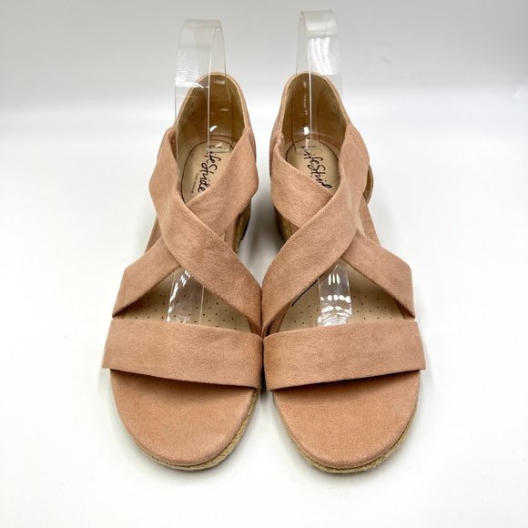 8W 8 WIDE Lifestride Siesta Taupe Blush Microsuede Espadrille Wedge Sandal Shoes - Picture 2 of 14